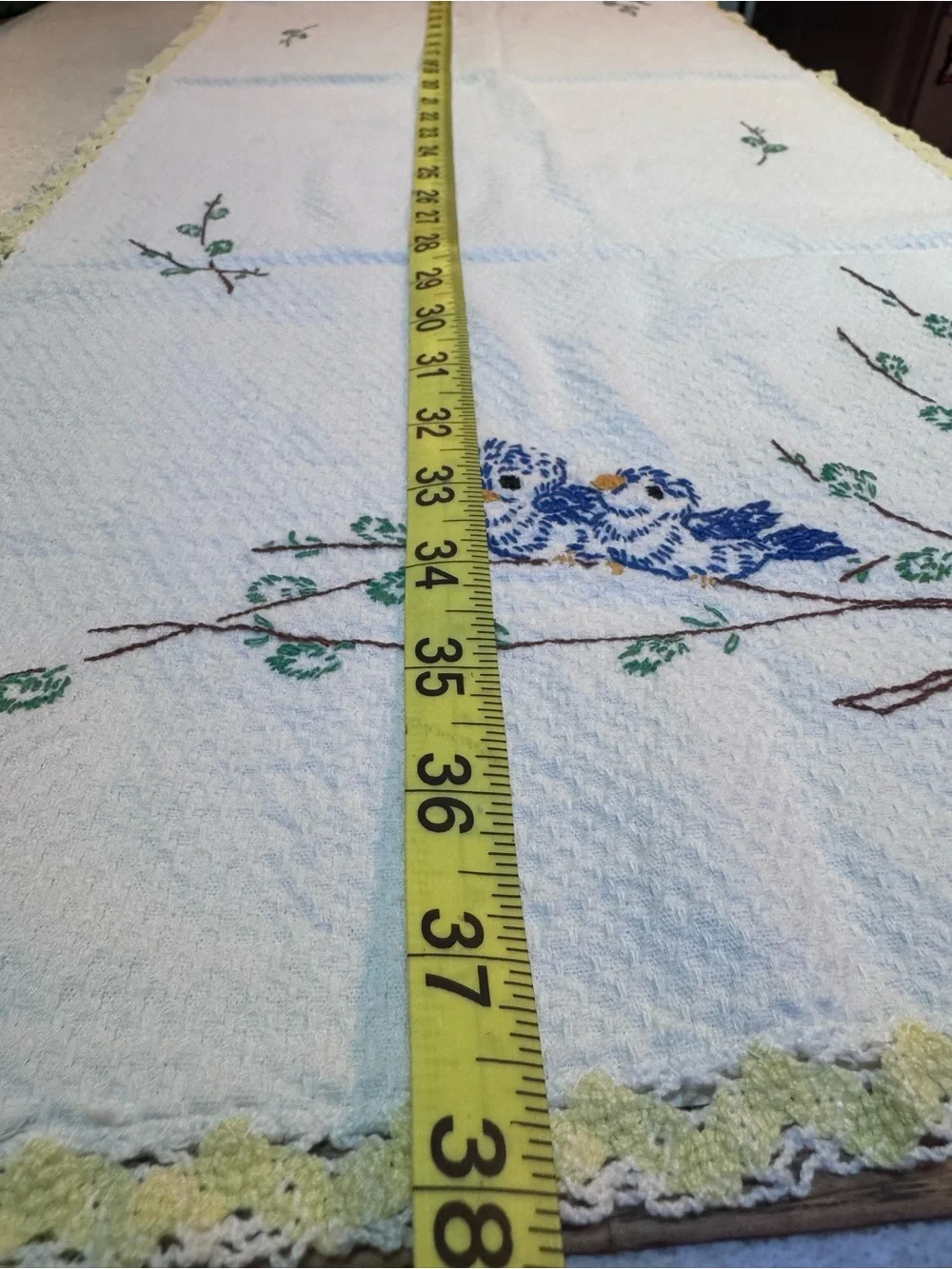 Embroidered Blue Bird of Happiness Table Runner